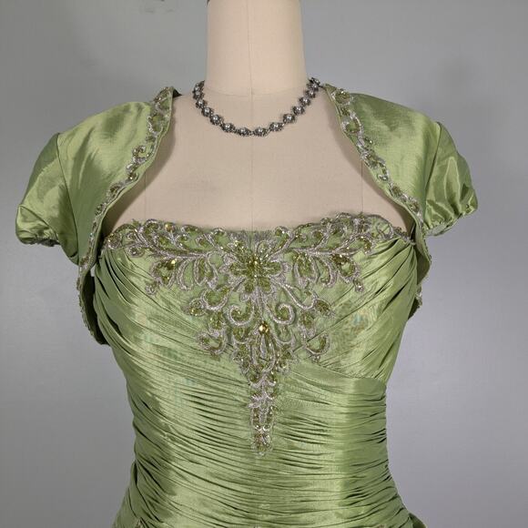 Vintage Prom Dress Ball Gown Maxi 10 Green Y2K Fairy Princess Beaded Strapless - Picture 6 of 16